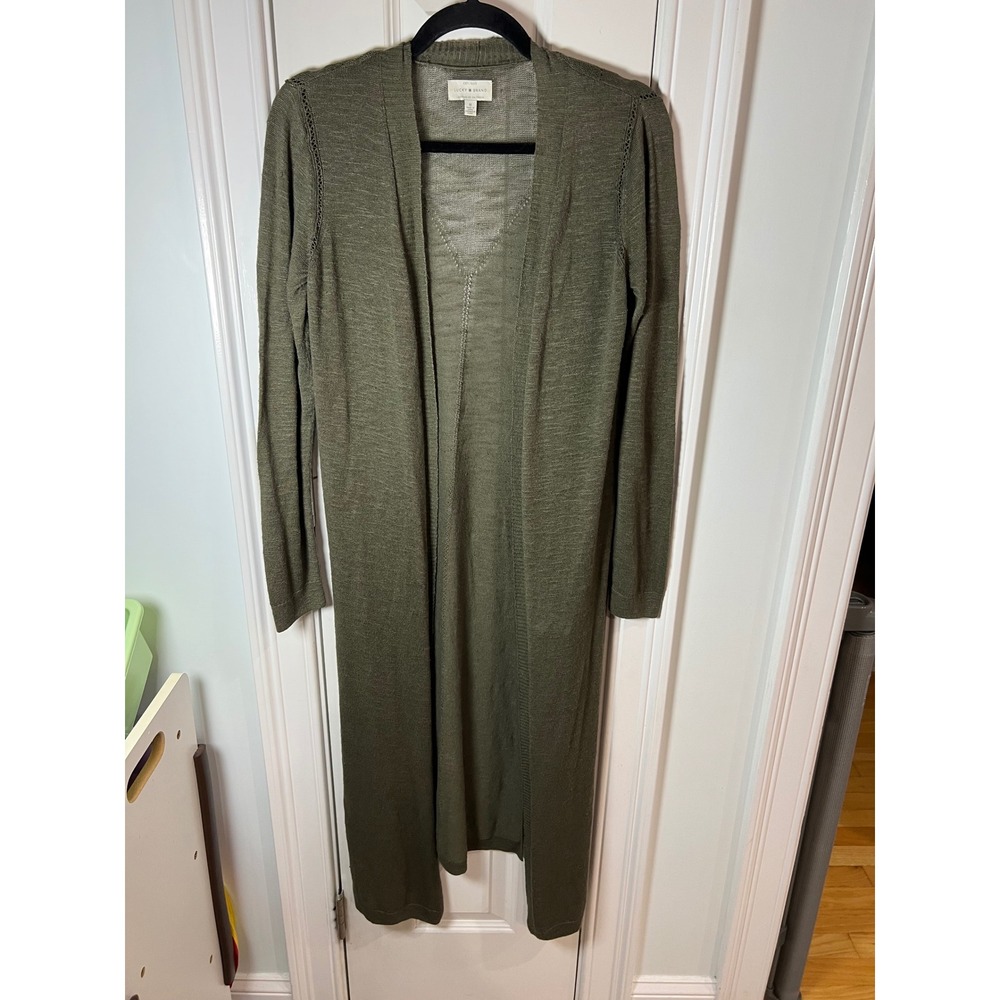 Lucky Brand Womens Olive Green Linen Blend Duster Cardigan Sweater 7WD5709 M